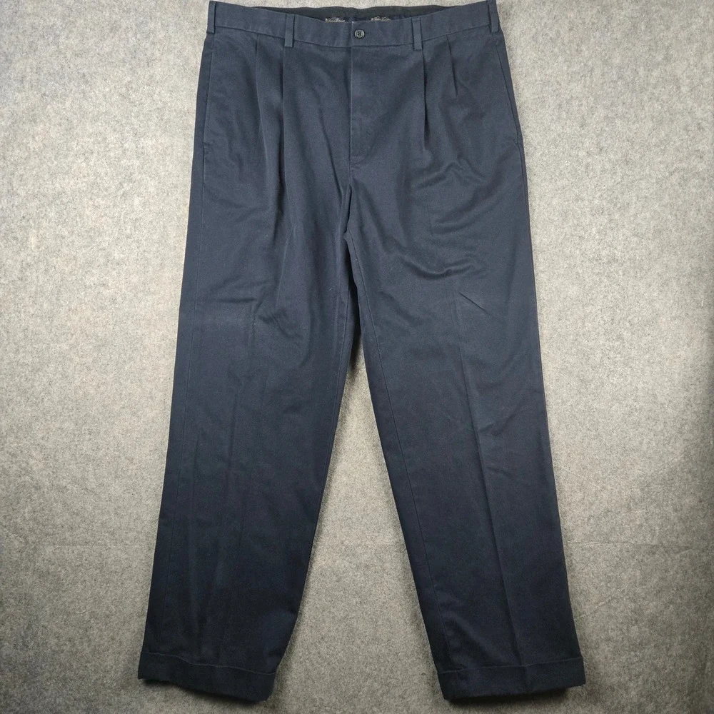 Brooks Brothers Elliot Chino Pants Mens 38x32 Navy Blue Pleated Cuff Trousers